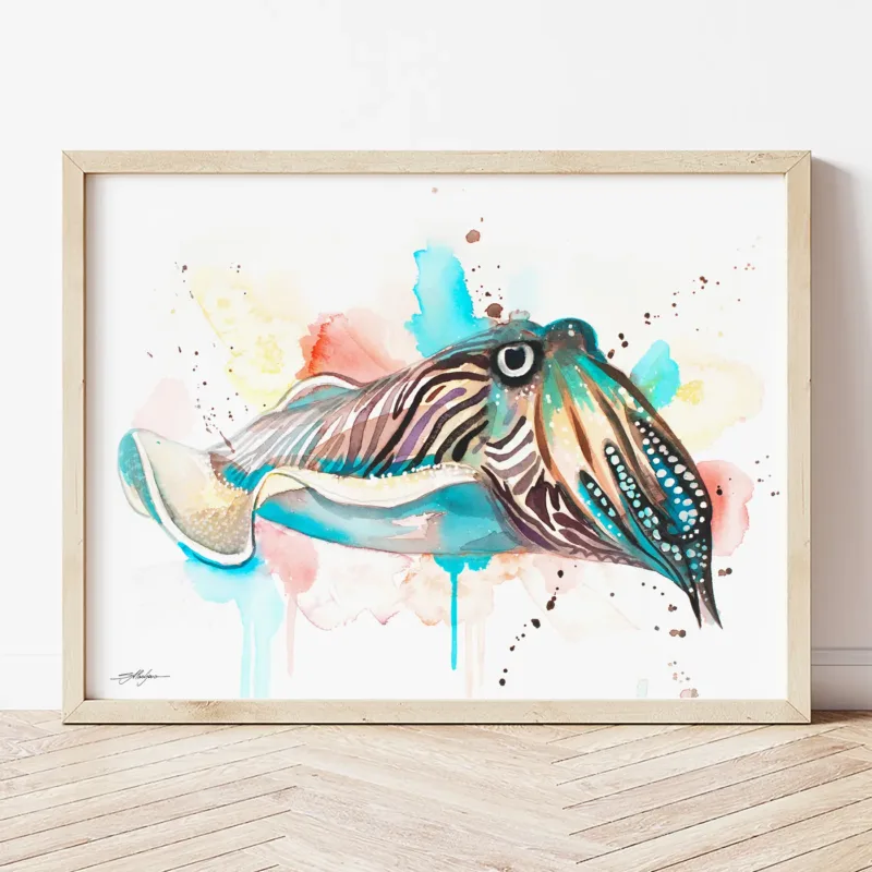 Cuttlefish watercolor painting the artwork on the T-shirt by Slaveika Aladjova