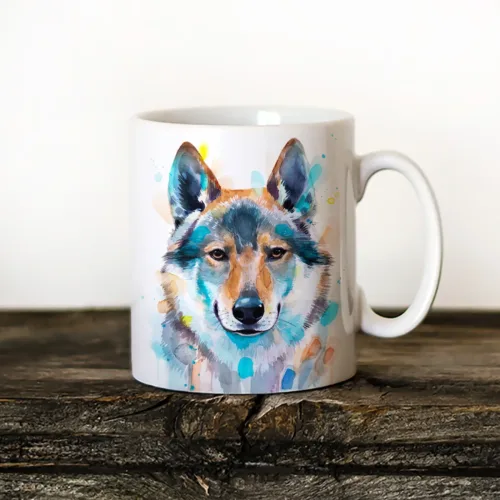 Czechoslovakian Wolfdog Art Mug, Watercolor Ceramic Mug 11 oz Czechoslovakian Wolfdog watercolor painting printed on an 11 oz ceramic art mug by Slaveika Aladjova