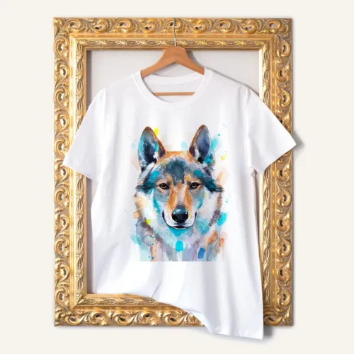 Czechoslovakian Wolfdog T-Shirt, Watercolor Art Tee Czechoslovakian Wolfdog watercolor painting printed on a white cotton T-shirt by Slaveika Aladjova