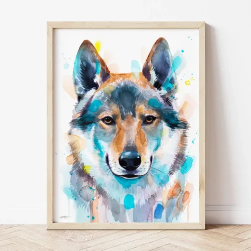Czechoslovakian Wolfdog watercolor painting the artwork on the T-shirt by Slaveika Aladjova