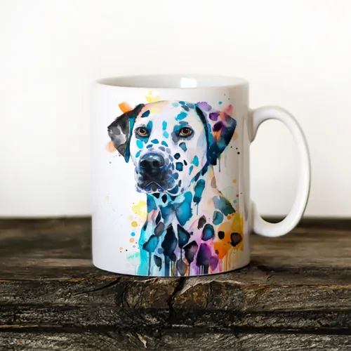 Dalmatian Art Mug, Watercolor Ceramic Mug 11 oz Dalmatian watercolor painting printed on an 11 oz ceramic art mug by Slaveika Aladjova