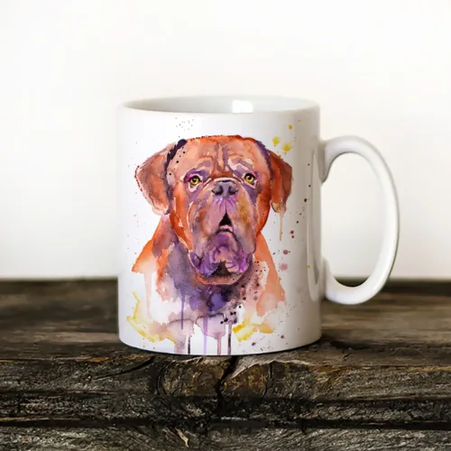 Dogue de Bordeaux Art Mug, Watercolor Ceramic Mug 11 oz Dogue de Bordeaux watercolor painting printed on an 11 oz ceramic art mug by Slaveika Aladjova