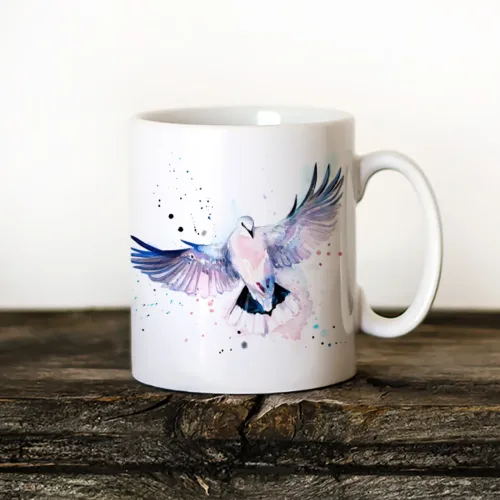 Dove watercolor painting printed on an 11 oz ceramic art mug by Slaveika Aladjova