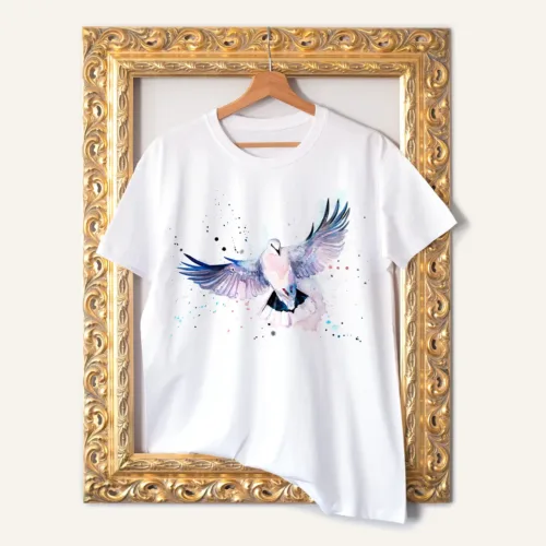 Dove T-Shirt, Watercolor Art Tee Dove watercolor painting printed on a white cotton T-shirt by Slaveika Aladjova