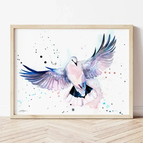 Dove watercolor painting the artwork on the T-shirt by Slaveika Aladjova