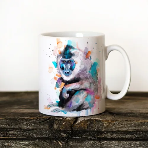 Drill Monkey Art Mug, Watercolor Ceramic Mug 11 oz Drill Monkey watercolor painting printed on an 11 oz ceramic art mug by Slaveika Aladjova