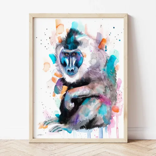 Drill Monkey watercolor painting the artwork on the T-shirt by Slaveika Aladjova