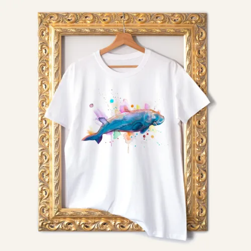 Dugong T-Shirt, Watercolor Art Tee Dugong watercolor painting printed on a white cotton T-shirt by Slaveika Aladjova