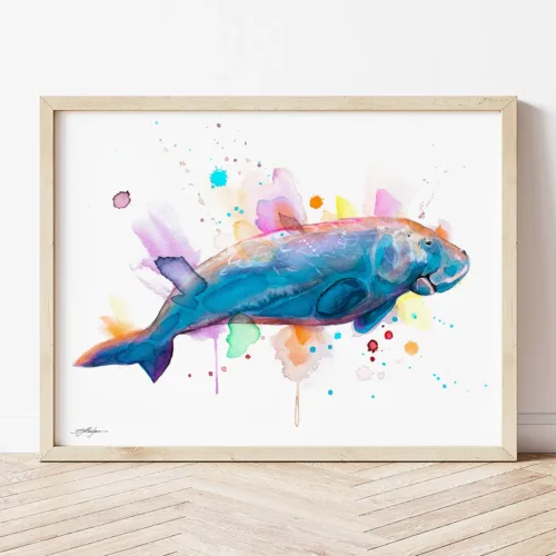 Dugong watercolor painting the artwork on the T-shirt by Slaveika Aladjova