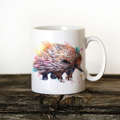 Echidna Art Mug, Watercolor Ceramic Mug 11 oz Echidna watercolor painting printed on an 11 oz ceramic art mug by Slaveika Aladjova