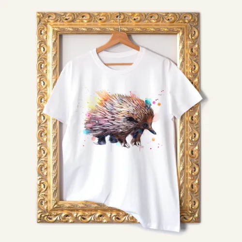 Echidna T-Shirt, Watercolor Art Tee Echidna watercolor painting printed on a white cotton T-shirt by Slaveika Aladjova