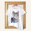 Egyptian Mau Cat watercolor painting printed on a white cotton T-shirt by Slaveika Aladjova