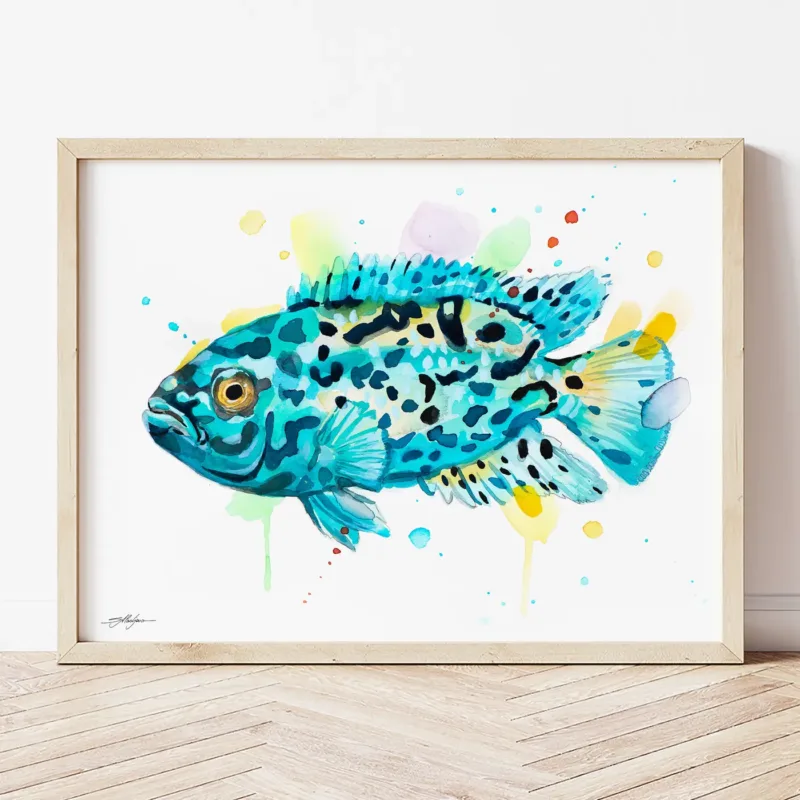 Electric Blue Jack Dempsey watercolor painting the artwork on the T-shirt by Slaveika Aladjova