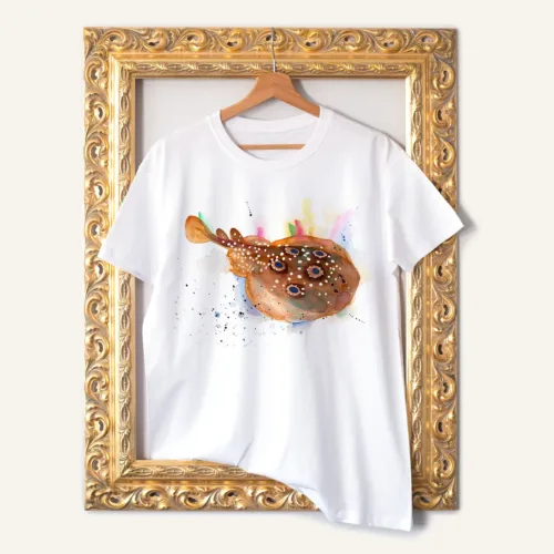 Electric Ray T-Shirt, Watercolor Art Tee Electric Ray watercolor painting printed on a white cotton T-shirt by Slaveika Aladjova