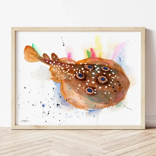 Electric Ray watercolor painting the artwork on the T-shirt by Slaveika Aladjova