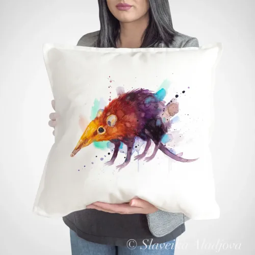Elephant Shrew Art Pillow Cover, Watercolor Cushion 50 × 50 cm Elephant Shrew watercolor painting printed on a 50 x 50 cm cotton art pillow cover by Slaveika Aladjova
