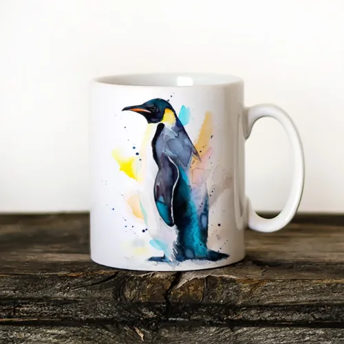 Emperor Penguin Art Mug, Watercolor Ceramic Mug 11 oz Emperor Penguin watercolor painting printed on an 11 oz ceramic art mug by Slaveika Aladjova