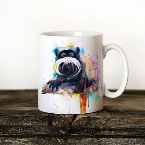 Emperor Tamarin Art Mug, Watercolor Ceramic Mug 11 oz Emperor Tamarin watercolor painting printed on an 11 oz ceramic art mug by Slaveika Aladjova