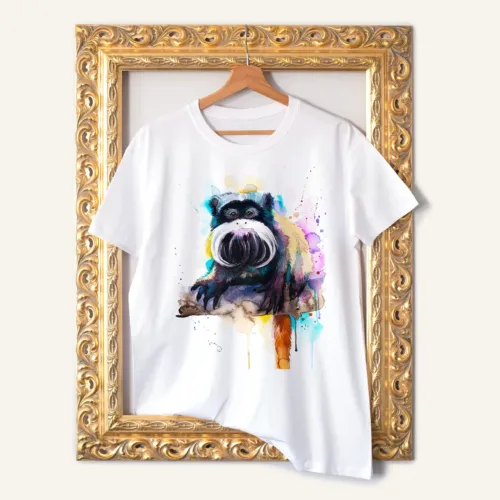 Emperor Tamarin T-Shirt, Watercolor Art Tee Emperor Tamarin watercolor painting printed on a white cotton T-shirt by Slaveika Aladjova