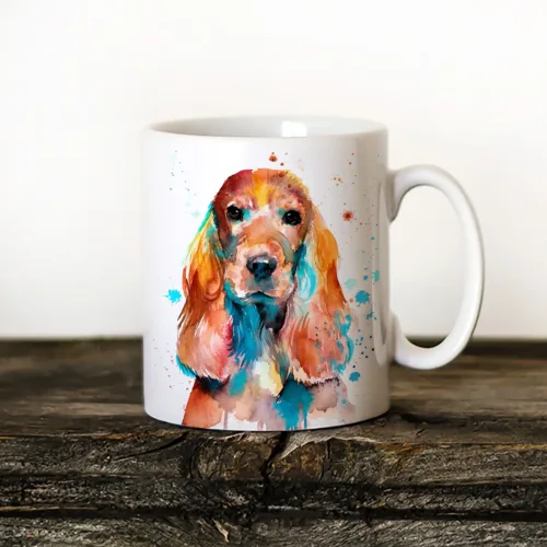 English Cocker Spaniel Art Mug, Watercolor Ceramic Mug 11 oz English Cocker Spaniel watercolor painting printed on an 11 oz ceramic art mug by Slaveika Aladjova