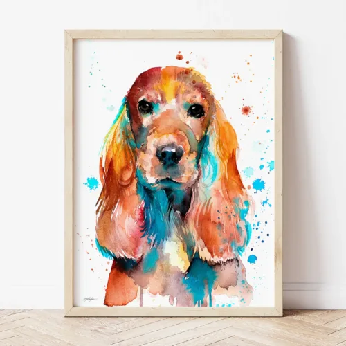 English Cocker Spaniel watercolor painting the artwork on the T-shirt by Slaveika Aladjova
