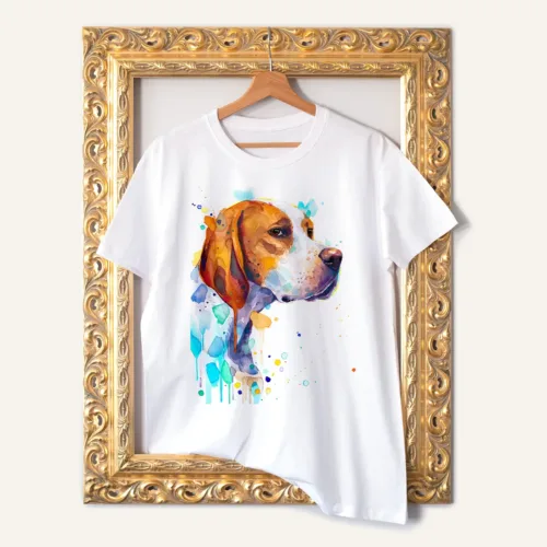 English Pointer watercolor painting printed on a white cotton T-shirt by Slaveika Aladjova