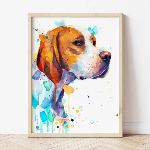 English Pointer watercolor painting the artwork on the T-shirt by Slaveika Aladjova