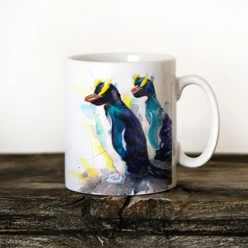 Erect-crested Penguins Art Mug, Watercolor Ceramic Mug 11 oz Erect-crested Penguins watercolor painting printed on an 11 oz ceramic art mug by Slaveika Aladjova