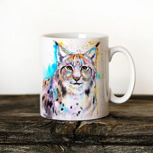 Eurasian Lynx Art Mug, Watercolor Ceramic Mug 11 oz Eurasian Lynx watercolor painting printed on an 11 oz ceramic art mug by Slaveika Aladjova