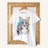 Eurasian Lynx watercolor painting printed on a white cotton T-shirt by Slaveika Aladjova