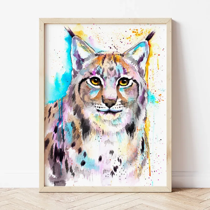 Eurasian Lynx watercolor painting the artwork on the T-shirt by Slaveika Aladjova