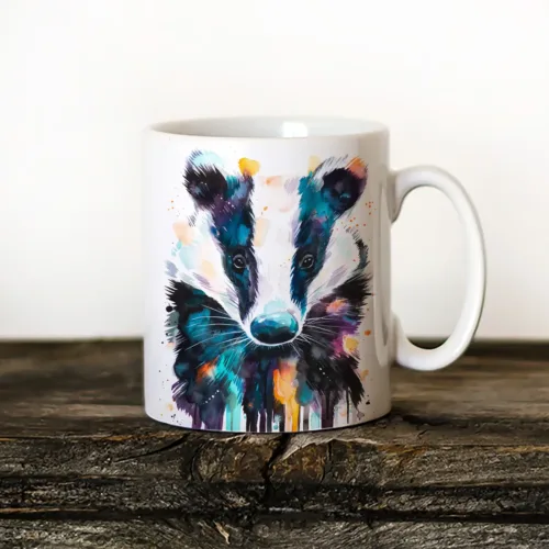 European Badger Art Mug, Watercolor Ceramic Mug 11 oz European Badger watercolor painting printed on an 11 oz ceramic art mug by Slaveika Aladjova