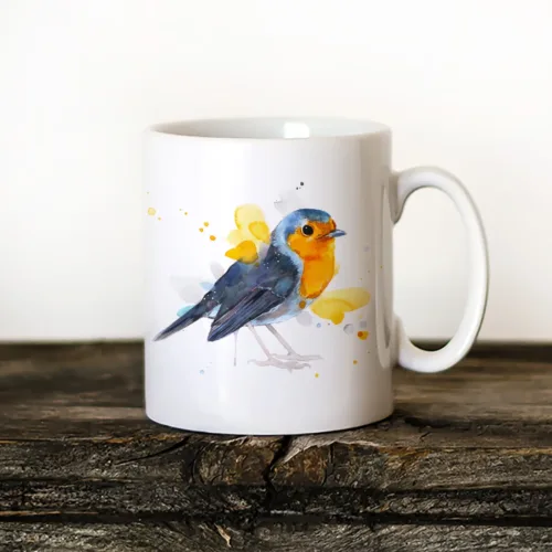 European Robin Art Mug, Watercolor Ceramic Mug 11 oz European Robin watercolor painting printed on an 11 oz ceramic art mug by Slaveika Aladjova