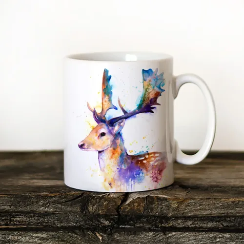 Fallow Deer Art Mug, Watercolor Ceramic Mug 11 oz Fallow Deer watercolor painting printed on an 11 oz ceramic art mug by Slaveika Aladjova