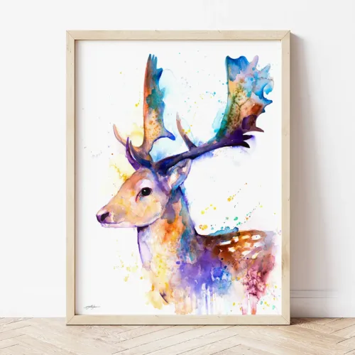 Fallow Deer watercolor painting the artwork on the T-shirt by Slaveika Aladjova