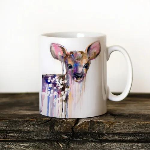 Fawn Art Mug, Watercolor Ceramic Mug 11 oz Fawn watercolor painting printed on an 11 oz ceramic art mug by Slaveika Aladjova