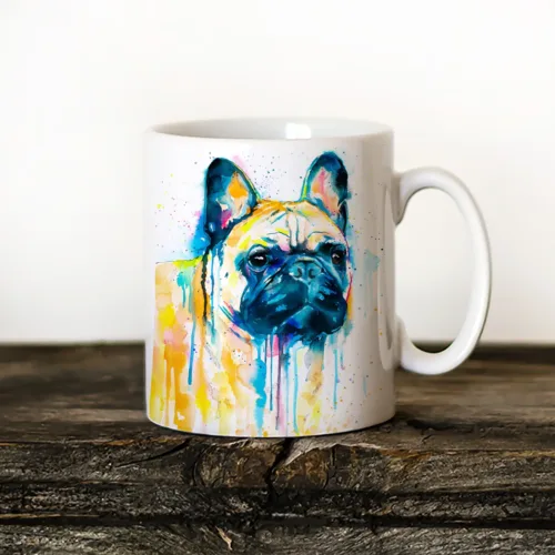 Fawn French Bulldog Art Mug, Watercolor Ceramic Mug 11 oz Fawn French Bulldog watercolor painting printed on an 11 oz ceramic art mug by Slaveika Aladjova