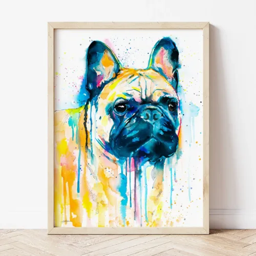 Fawn French Bulldog watercolor painting the artwork on the T-shirt by Slaveika Aladjova