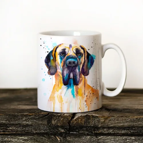Fawn Great Dane Art Mug, Watercolor Ceramic Mug 11 oz Fawn Great Dane watercolor painting printed on an 11 oz ceramic art mug by Slaveika Aladjova