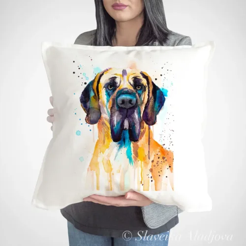 Fawn Great Dane Art Pillow Cover, Watercolor Cushion 50 × 50 cm Fawn Great Dane watercolor painting printed on a 50 x 50 cm cotton art pillow cover by Slaveika Aladjova