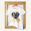 Fawn Great Dane watercolor painting printed on a white cotton T-shirt by Slaveika Aladjova