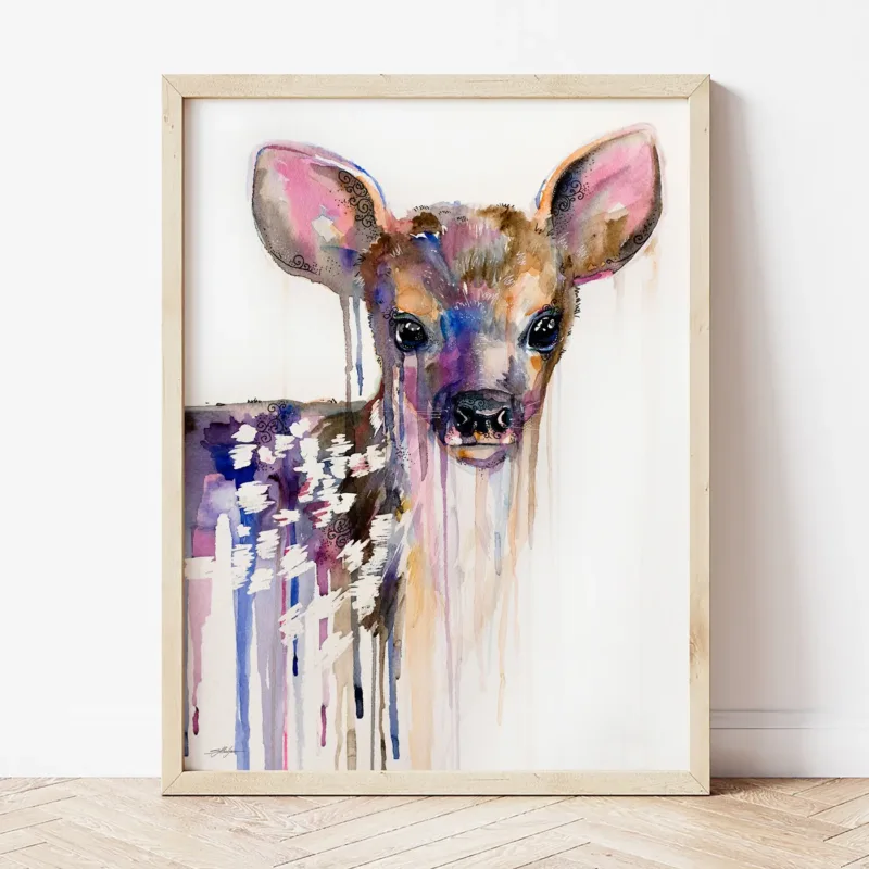 Fawn watercolor painting the artwork on the T-shirt by Slaveika Aladjova