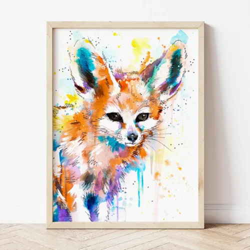 Fennec Fox watercolor painting the artwork on the T-shirt by Slaveika Aladjova