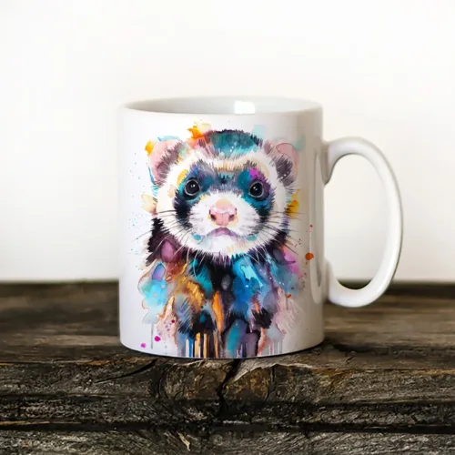 Ferret Art Mug, Watercolor Ceramic Mug 11 oz Ferret watercolor painting printed on an 11 oz ceramic art mug by Slaveika Aladjova