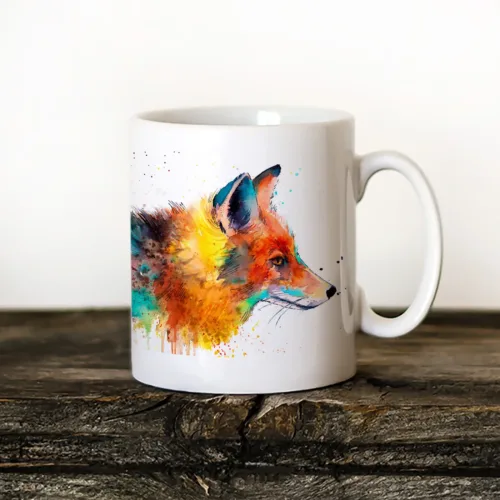 Fox Art Mug, Watercolor Ceramic Mug 11 oz Fox watercolor painting printed on an 11 oz ceramic art mug by Slaveika Aladjova
