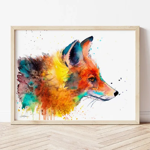 Fox watercolor painting the artwork on the T-shirt by Slaveika Aladjova