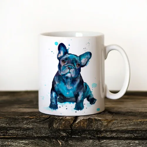 French Bulldog Puppy Art Mug, Watercolor Ceramic Mug 11 oz French Bulldog Puppy watercolor painting printed on an 11 oz ceramic art mug by Slaveika Aladjova