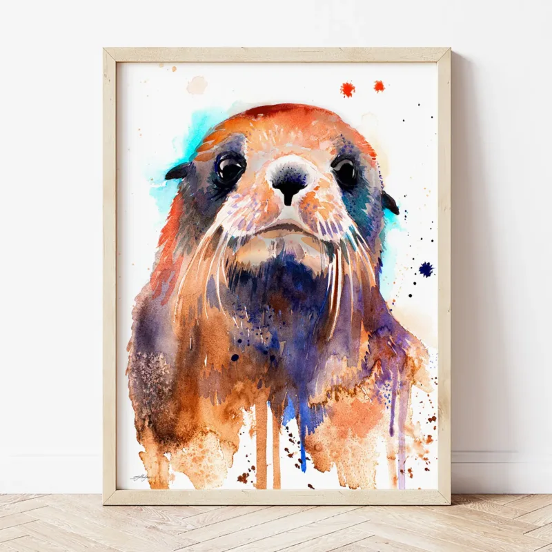 Fur Seal watercolor painting the artwork on the T-shirt by Slaveika Aladjova
