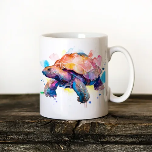 Galapagos Giant Tortoise watercolor painting printed on an 11 oz ceramic art mug by Slaveika Aladjova