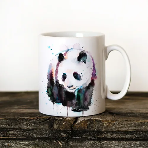 Giant Panda Art Mug, Watercolor Ceramic Mug 11 oz Giant Panda watercolor painting printed on an 11 oz ceramic art mug by Slaveika Aladjova